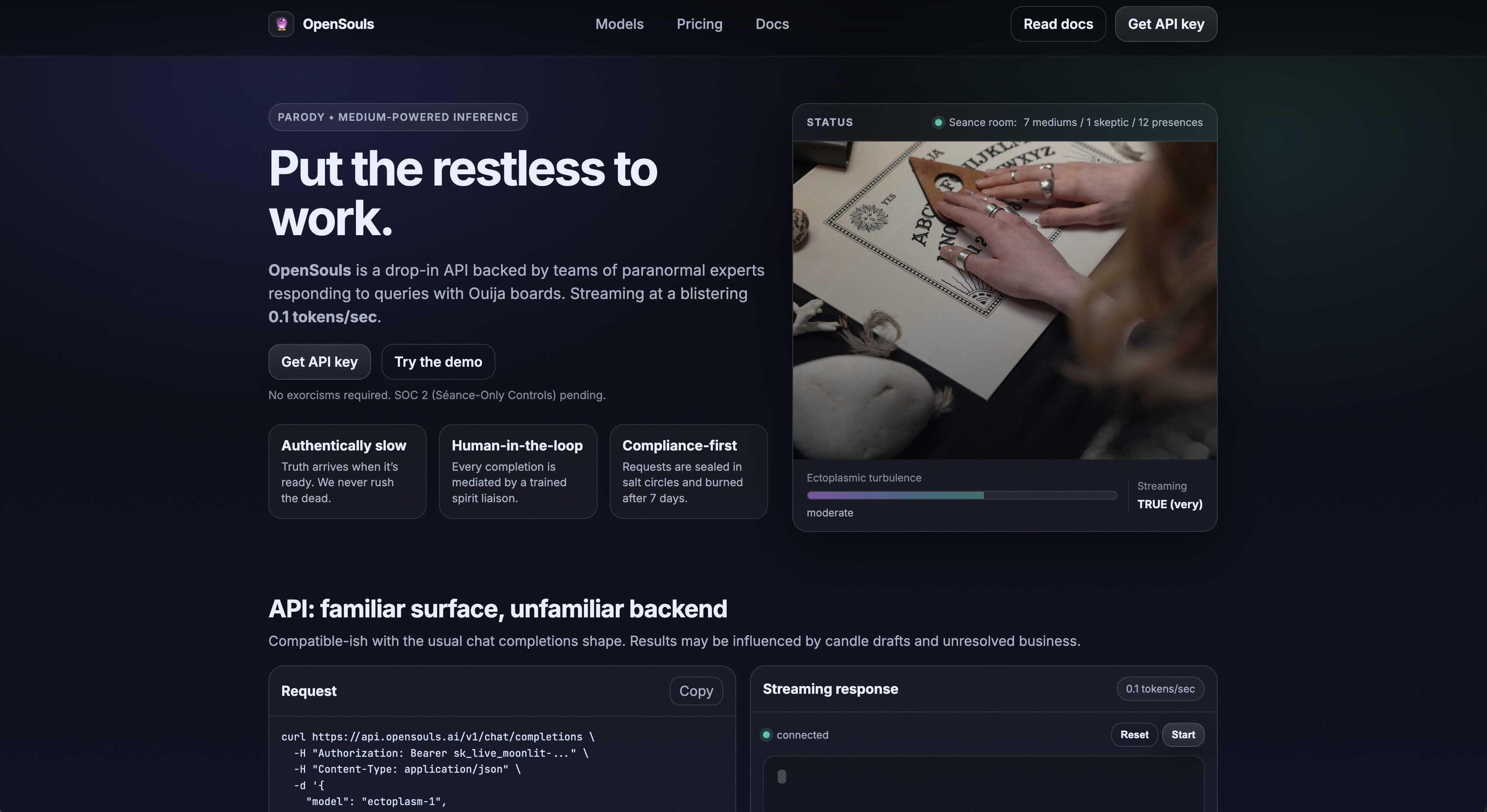 Screenshot of the faux OpenSouls landing page.